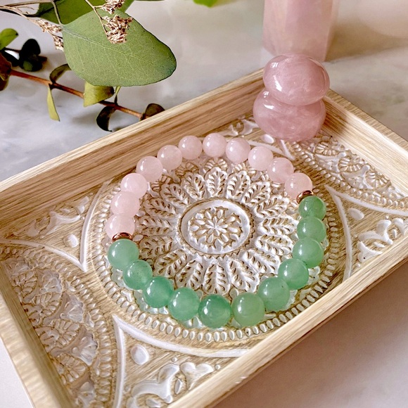 Hand Crafted Jewelry - 🆕New Rose Quartz & Green Aventurine Healing Gemstone Bracelet 8mm